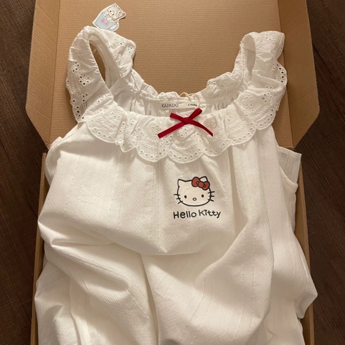 Váy ngủ treo hoạt hình dễ thương phong cách Nhật Bản Hello Kitty dành cho nữ mùa hè mới ren r
