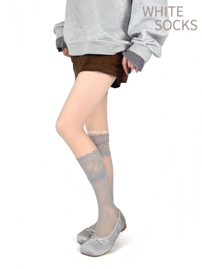 Tất Lưới Lolita màu trắng, ren mỏng hoa cọc, phù hợp với giày Mary Jane nữ