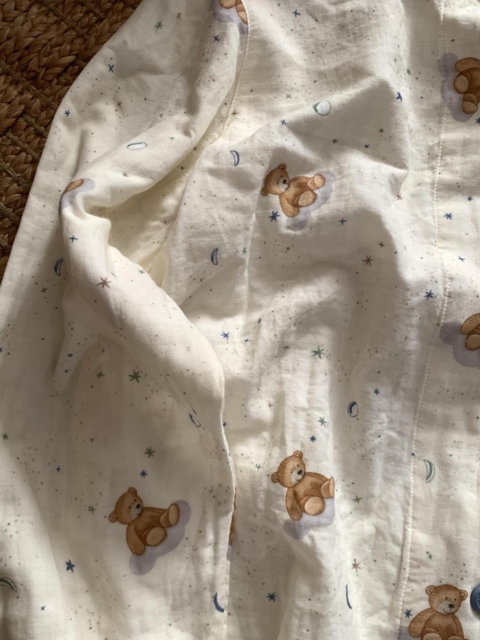 Bộ đồ ngủ in hình gấu hoạt hình dài tay cotton thoải mái mặc ở nhà Bộ áo khoác ngoài