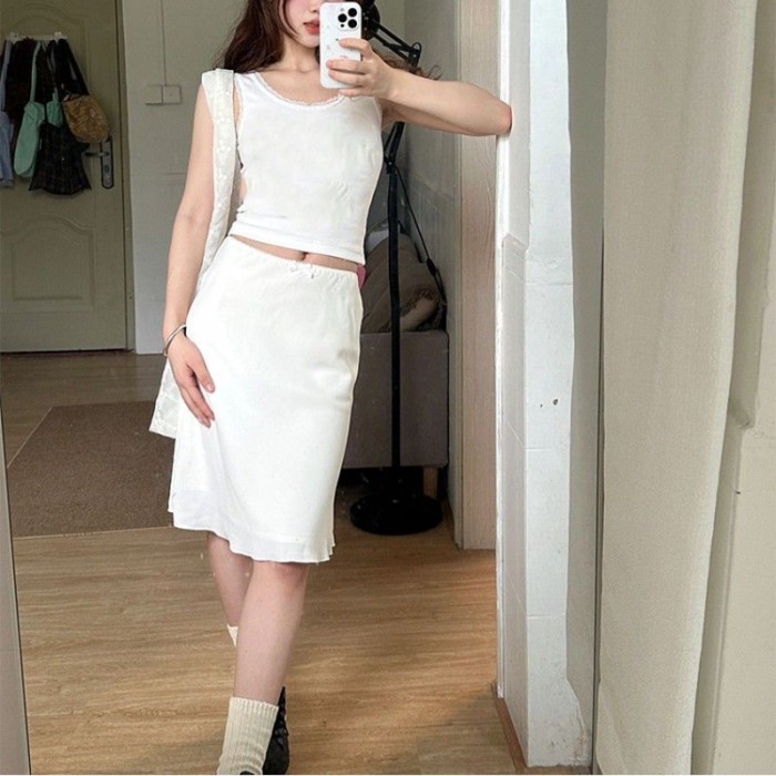 White Skirt For Women, New Versatile High-waist Slim Midi Skirt That Covers The Hips, High-en