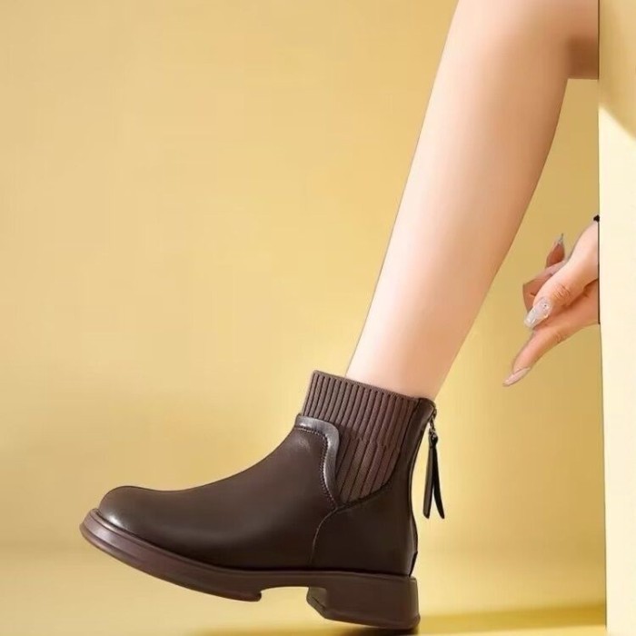 Giày bốt bít tất Giày bốt cổ ngắn phong cách Anh quốc Giày bốt ngắn dây kéo sau lưng Giày bốt
