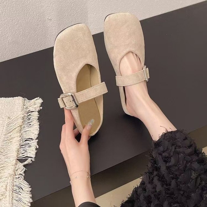 Baotou nửa dép nữ bên ngoài mặc phẳng Giày Birkenstock một chân giày nữ Mary Jane giày