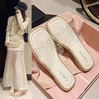 Dép và dép đế thấp pha lê trong suốt đẹp dành cho nữ mặc ngoài mùa hè Dép và dép lê đế dày nửa k