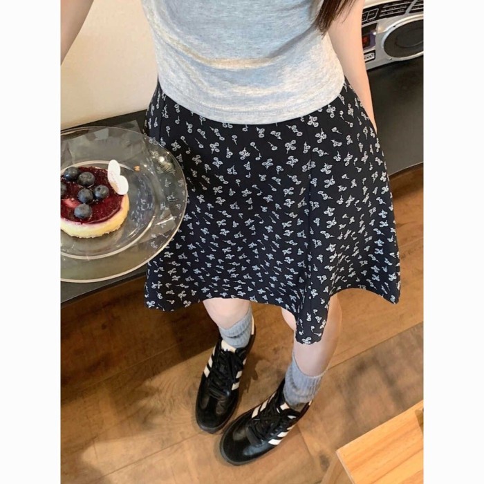 French Black Floral Skirt For Women, Hip-covering, Age-reducing Midi Skirt, Large Size, Tempe