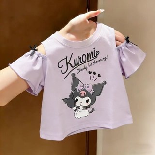 Áo thun trễ vai tay ngắn mùa hè cho bé gái hoạt hình dễ thương nơ ngọt ngào áo thun cotton phong cá