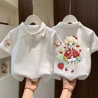 Áo sơ mi polo cotton trơn cotton bé gái ngắn tay áo sơ mi thường ngày mùa hè dành cho trẻ em và trẻ