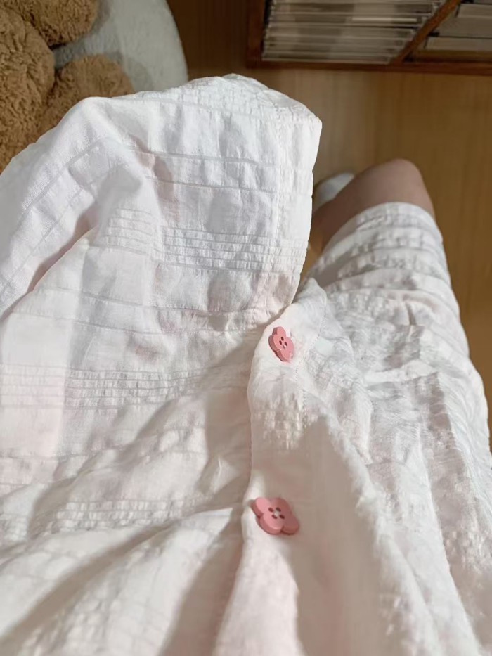 Bộ đồ ngủ ren hồng nhạt cho nữ có đệm ngực, cổ tròn, tay ngắn, bộ đồ mặc nhà nữ tính ngọt ngà