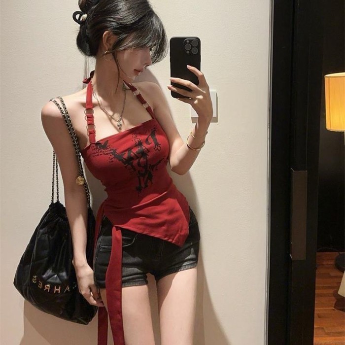 Pure Desire Hot Girl Style Sexy Halter Neck Camisole Womens Summer Outerwear Design Top With