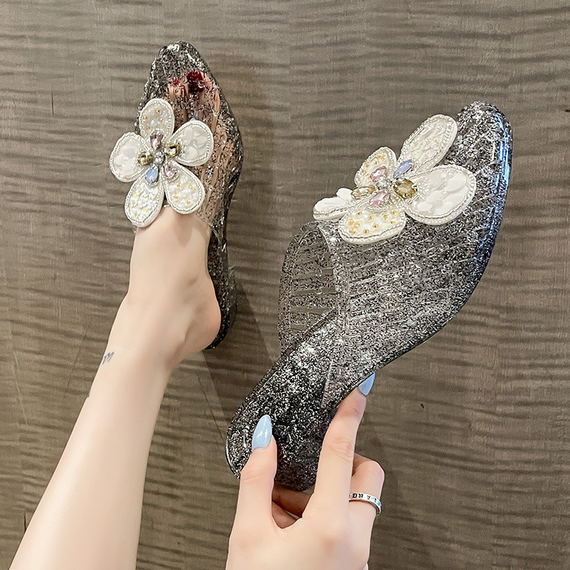 Giày thạch thời trang Phụ kiện hoa Dép trong suốt pha lê