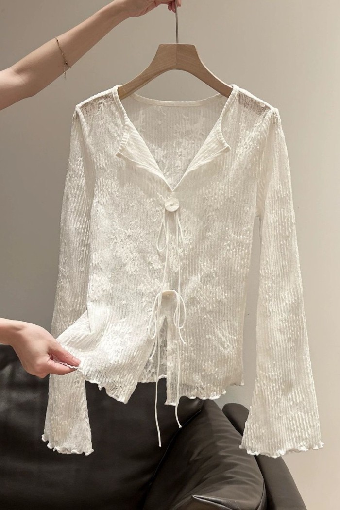 Áo sơ mi nhỏ mặc sảng khoái, áo mỏng thêu, họa tiết độc đáo và đẹp mắt, áo rộng