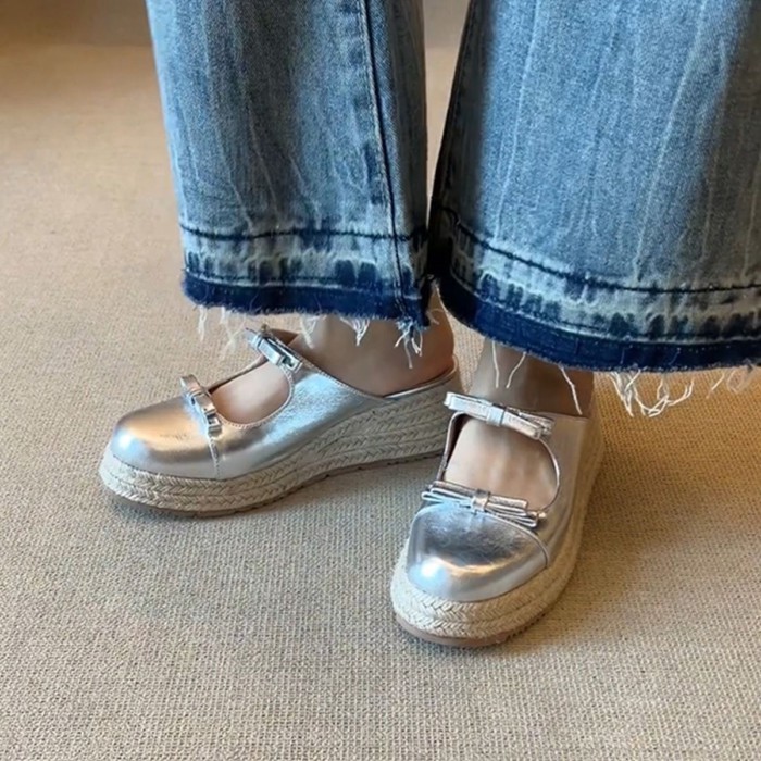 Giày sandal mũi nhọn đế dày nơ  dành cho nữ, dép lê thời trang và đa năng dành cho nữ