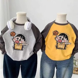 Áo thun bé trai mùa xuân thu mới dài tay mùa thu cotton nguyên chất cổ tròn đáy áo sơ mi đáy pho