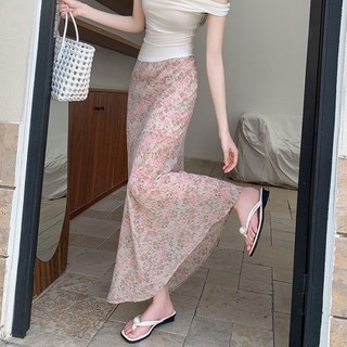 Người nổi tiếng mùa hè Váy dài màu hồng hoa Pháp mới của phụ nữ Váy đuôi cá eo cao thời trang và
