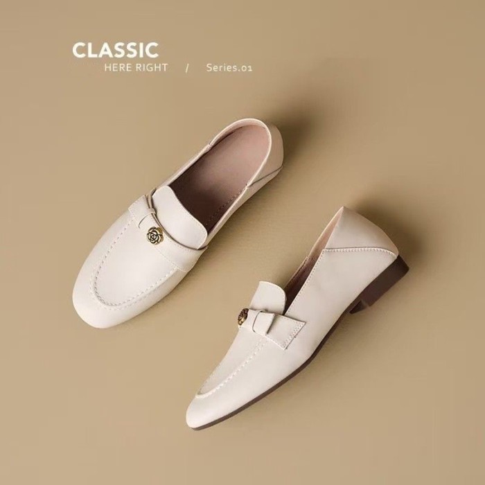 Giày bệt Camellia dành cho nữ đi làm mùa xuân, giày lười đơn giản, nhẹ và đa năng, giày da nhỏ