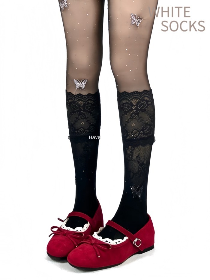 Tất Lưới Lolita màu trắng, ren mỏng hoa cọc, phù hợp với giày Mary Jane nữ