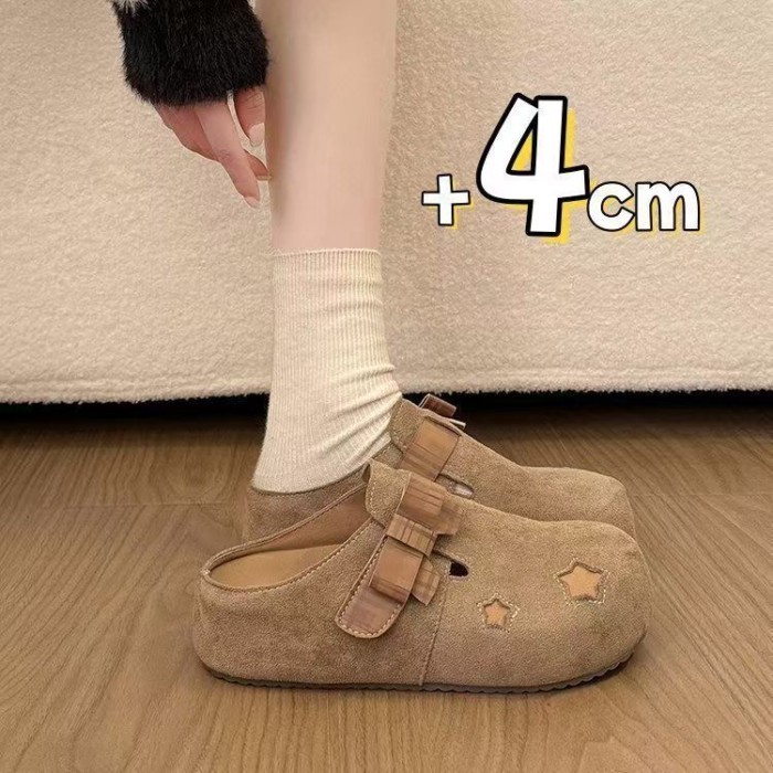 đôi dép nửa trong Birkenstock tăng chiều cao bên trong dành cho phụ nữ có nút thắt nơ bên ngo