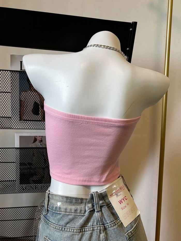 Hot Girl Chain Halter Pink Small Camisole Women's Summer Cool Pure Lust Style Short Bottoming
