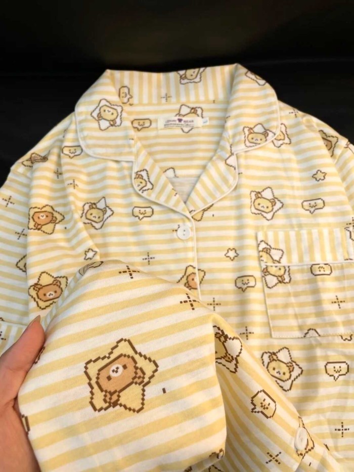 Striped Star Rilakkuma Pajamas For Women Summer New Short-sleeved Shorts Japanese Student Hom