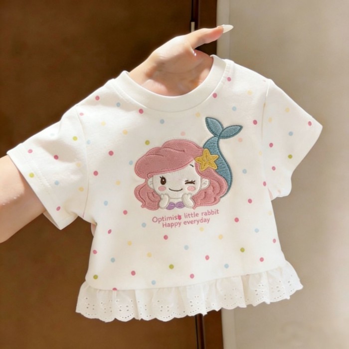 Phim hoạt hình cô gái dễ thương quần áo trẻ em bé ngọt ngào công chúa nàng tiên cá chấm bi áo