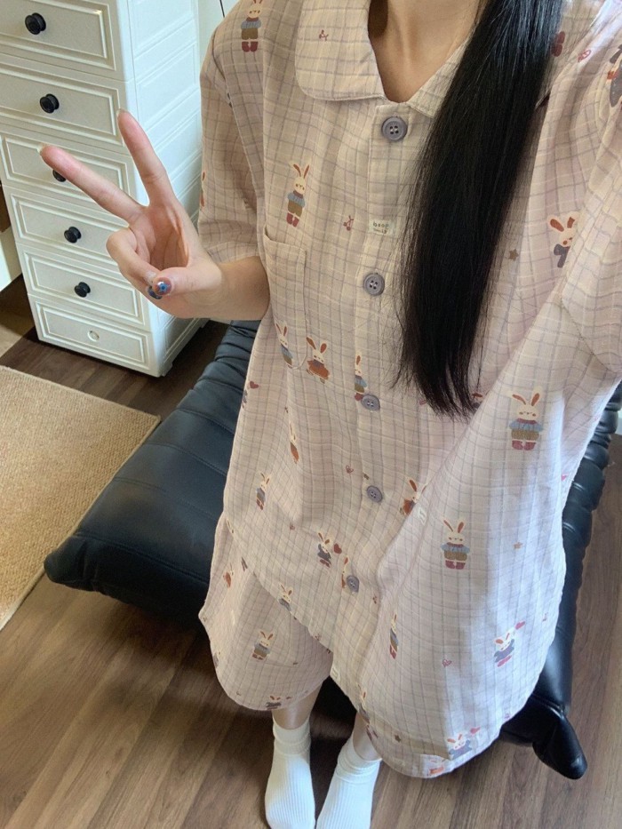 Korean Version Purple Bunny Pajamas Summer New Cloud Cotton Short-sleeved Shorts Home Clothes