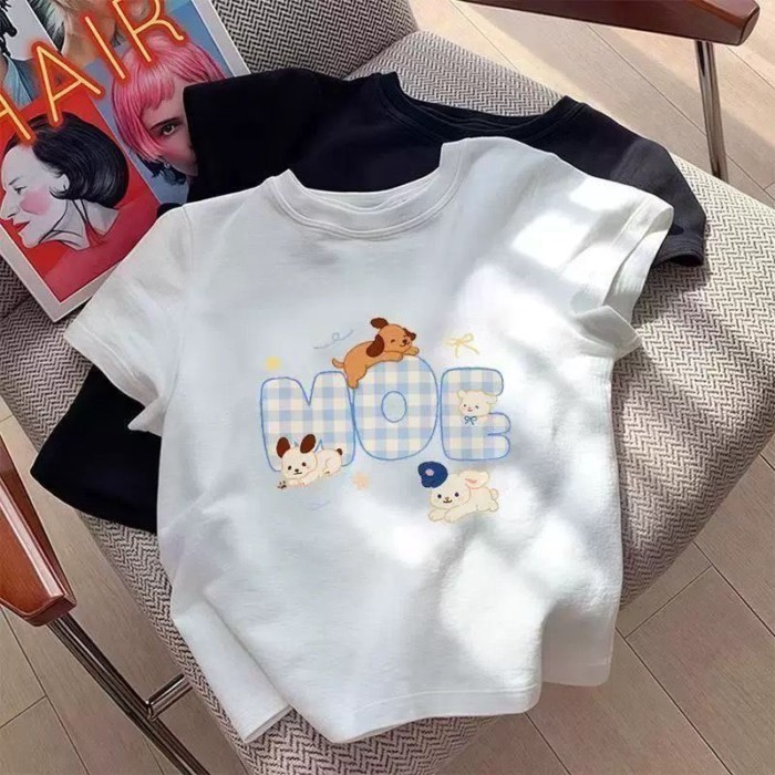 Girls Cute Cartoon Printed Short-sleeved T-shirt Summer New Style Girls Small And Medium-sized
