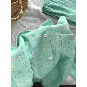 Retro Hoa Tươi Ngắn Tay Quần Short Bộ Đồ Ngủ Nữ Thích Hợp Ở Nhà Quần Áo Cotton Thoải Mái Bộ H