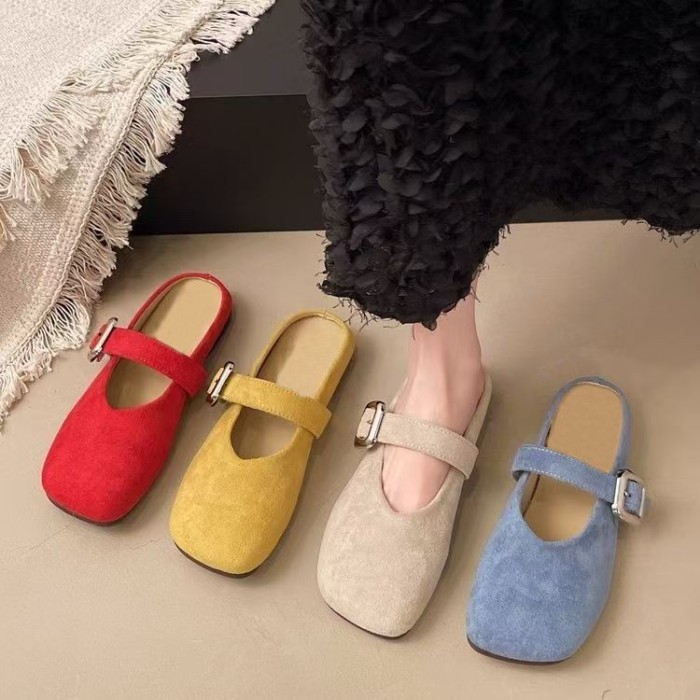 Baotou nửa dép nữ bên ngoài mặc phẳng Giày Birkenstock một chân giày nữ Mary Jane giày