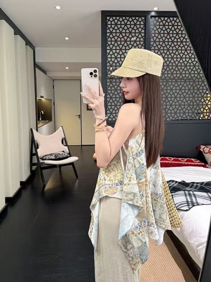 Áo dây in họa tiết kỳ nghỉ lười biếng và thoải mái dành cho nữ, thiết kế bohemian mùa hè và á