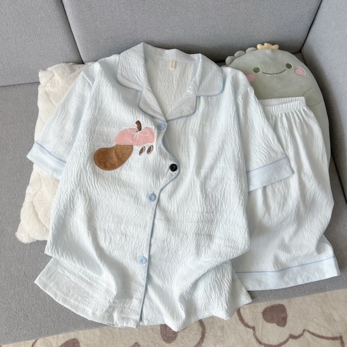 Bộ đồ ngủ cho nữ cotton mềm mại hình đám mây mới hình cún con dễ thương mùa hè ngắn tay mỏng