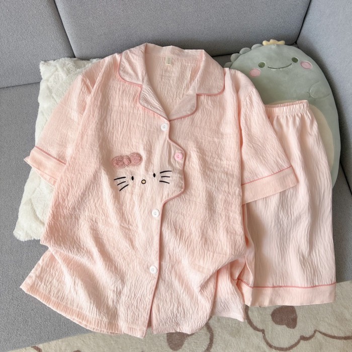 Bộ đồ ngủ cho nữ cotton mềm mại hình đám mây mới hình cún con dễ thương mùa hè ngắn tay mỏng