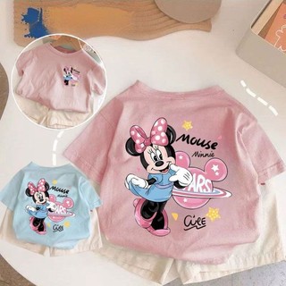 Áo thun ngắn tay bé gái mới, cotton in chữ hoạt hình dễ thương, áo trẻ em
