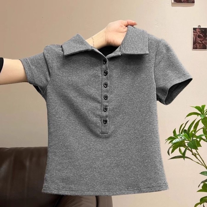 ve áo POLO vai phải áo thun ngắn tay hàng nút dáng ôm vừa vặn