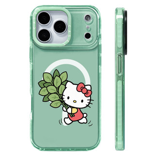 Hello Kitty Giữ Vỏ Nhãn Dán Lá Bưởi Vỏ Sạc Từ Tính Không Dây Tương Thích Cho IPhone 12 13 14151617ProMax Cover 17AIR Silicone Mềm Trong Suốt Ốp Lưng Chống Sốc