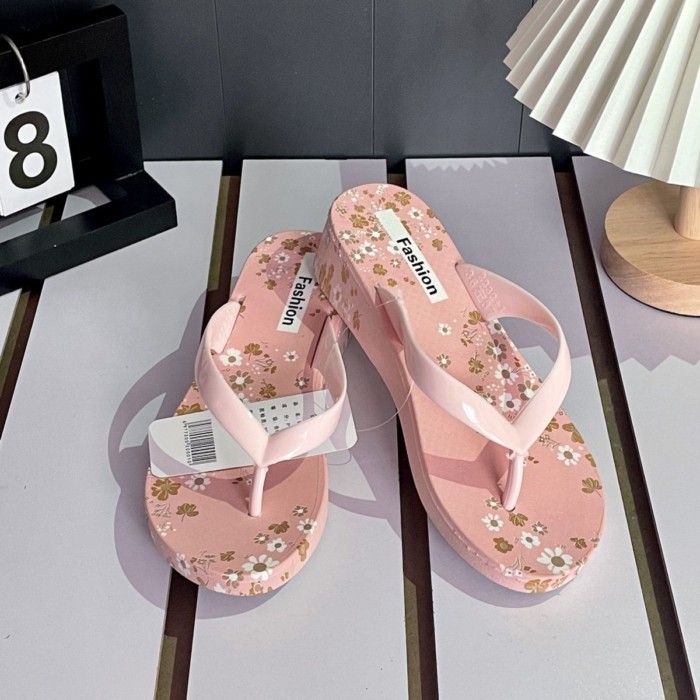 Dép xỏ ngón in họa tiết mùa hè dành cho nữ Giày sandal gót nhọn hoa chống trượt dành cho nữ đi