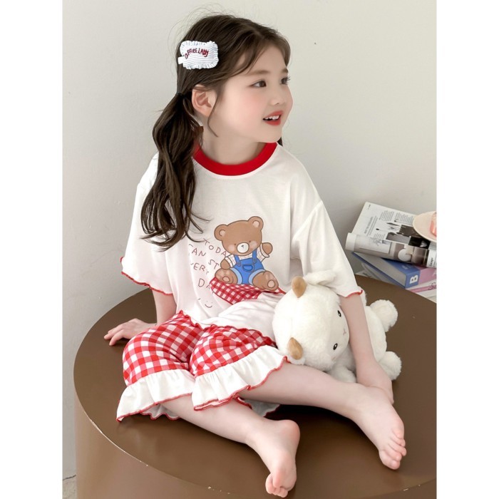 Bộ đồ ngủ bé gái mới, kiểu dây băng dễ thương, bộ đồ ở nhà mỏng phòng điều hòa hai mảnh