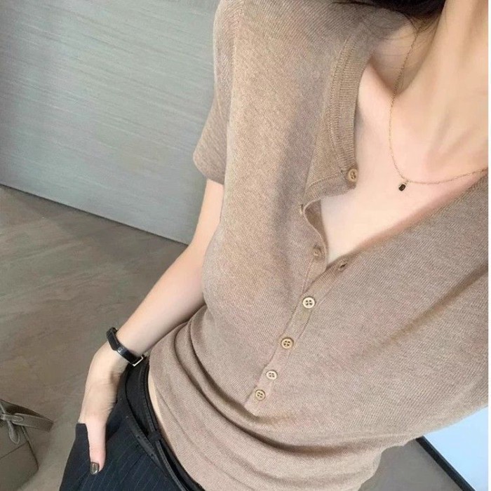 Áo len dệt kim kiểu dáng tiền cũ cao cấp, giả mịn, ôm vừa vặn, đa năng, giảm béo, áo trong dệt kim