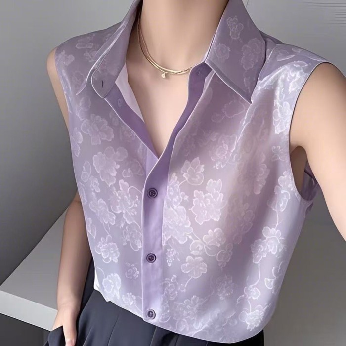 Áo sơ mi không tay cổ POLO phong cách nhẹ nhàng kiểu Pháp cho nữ mùa hè mới đa năng khí chất thư
