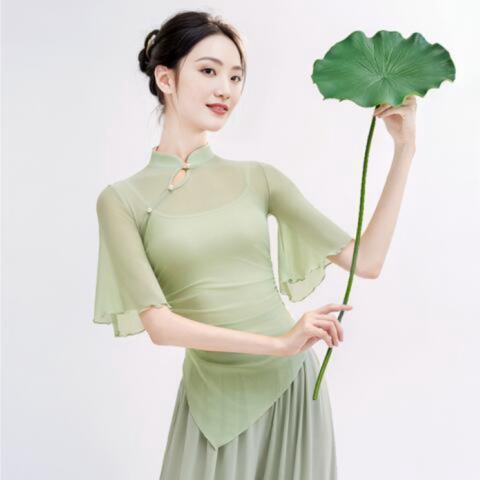 kiểu áo múa cổ điển mới, trang phục luyện tập bằng vải gạc thanh lịch và vần điệu, múa dân tộc,