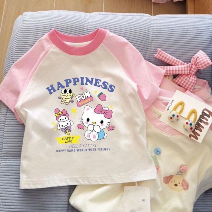 KT Cat Color Short-sleeved T-shirt For Small And Medium-sized Children, Girls And Babies, Cute