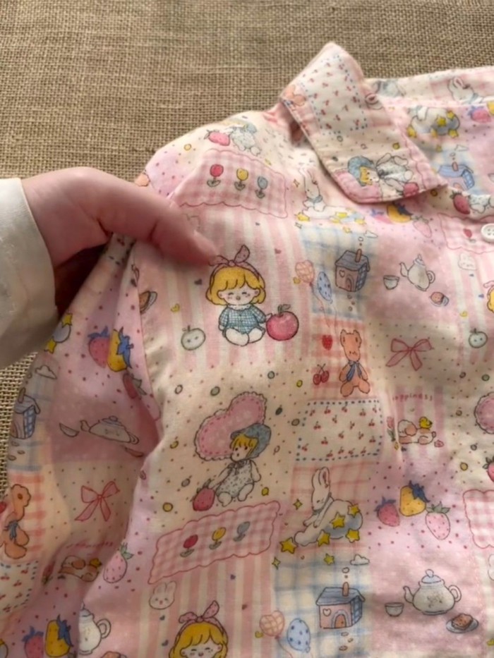 Cô Gái Dễ Thương Màu Hồng Ngọt Ngào In Hình Hoạt Hình Bộ Đồ Ngủ Cardigan Bé Gái Junior Girl P