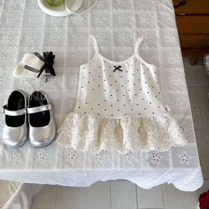 cổ tròn nữ dễ thương chấm bi phong cách Hàn Quốc bé gái váy trẻ em đa năng áo vest cho bé