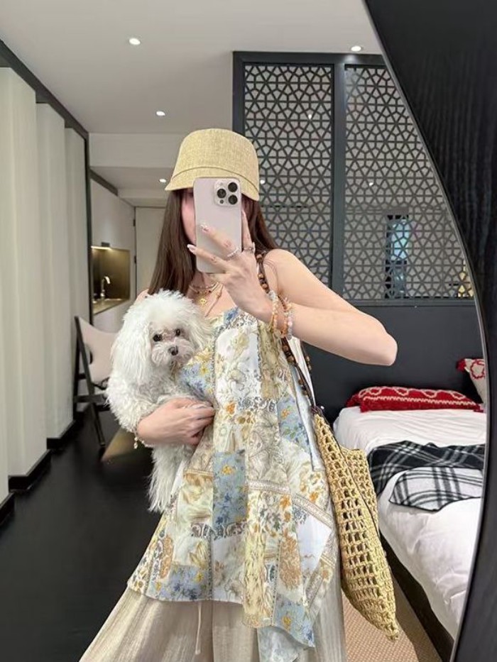 Áo dây in họa tiết kỳ nghỉ lười biếng và thoải mái dành cho nữ, thiết kế bohemian mùa hè và á