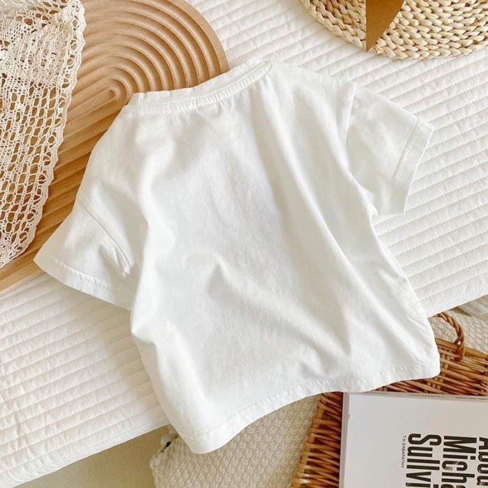 bé trai áo thun ngắn tay cotton bé màu trơn áo thun trẻ em mùa hè hoạt hình quần áo trẻ em nam m