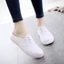 Giày vải canvas nửa trơn màu trắng mùa hè dành cho nữ sinh viên đế bệt chống trượt phong cách Hàn Q