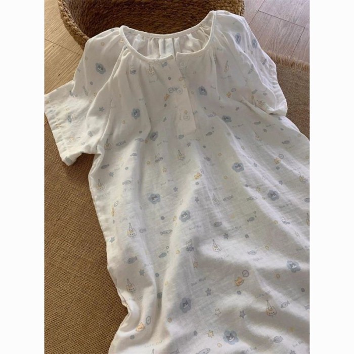Cloud cotton gạc bộ đồ ngủ bong bóng cá nhỏ dễ thương dành cho nữ mùa hè mỏng tay ngắn dài vừ