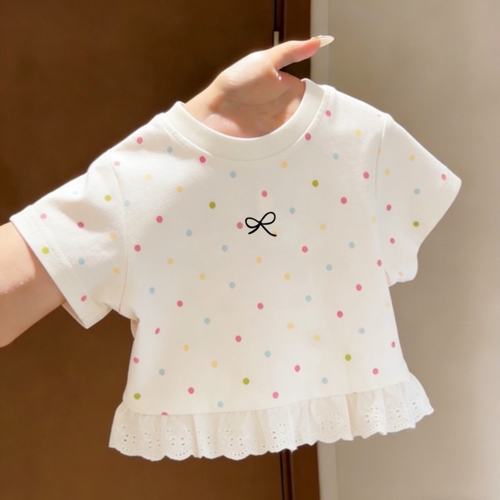 Áo thun ngắn tay cổ tròn cotton nguyên chất cho bé gái mới hàng đầu mỏng mùa hè dễ thương và đa