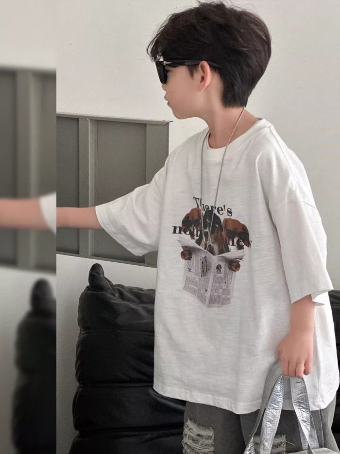 trẻ em cotton nguyên chất ngắn tay bé trai và bé gái Áo phông trẻ em cỡ vừa và lớn mới Quần áo t