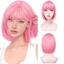 Thời Trang Nữ Trung Dài Màu Hồng Bob Đầu Tóc Giả Bao Air Bangs Full Head Cover Tự Nhiên Lông Tơ Thẳng Đầu Bao