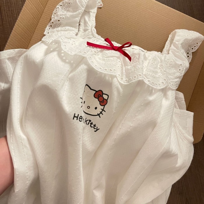 Váy ngủ treo hoạt hình dễ thương phong cách Nhật Bản Hello Kitty dành cho nữ mùa hè mới ren r