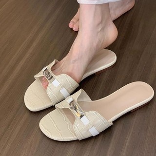mẫu cá sấu cao cấp thời trang niche mùa hè xếp lớp nhỏ khóa vàng dép nữ nhẹ nhàng sang trọng